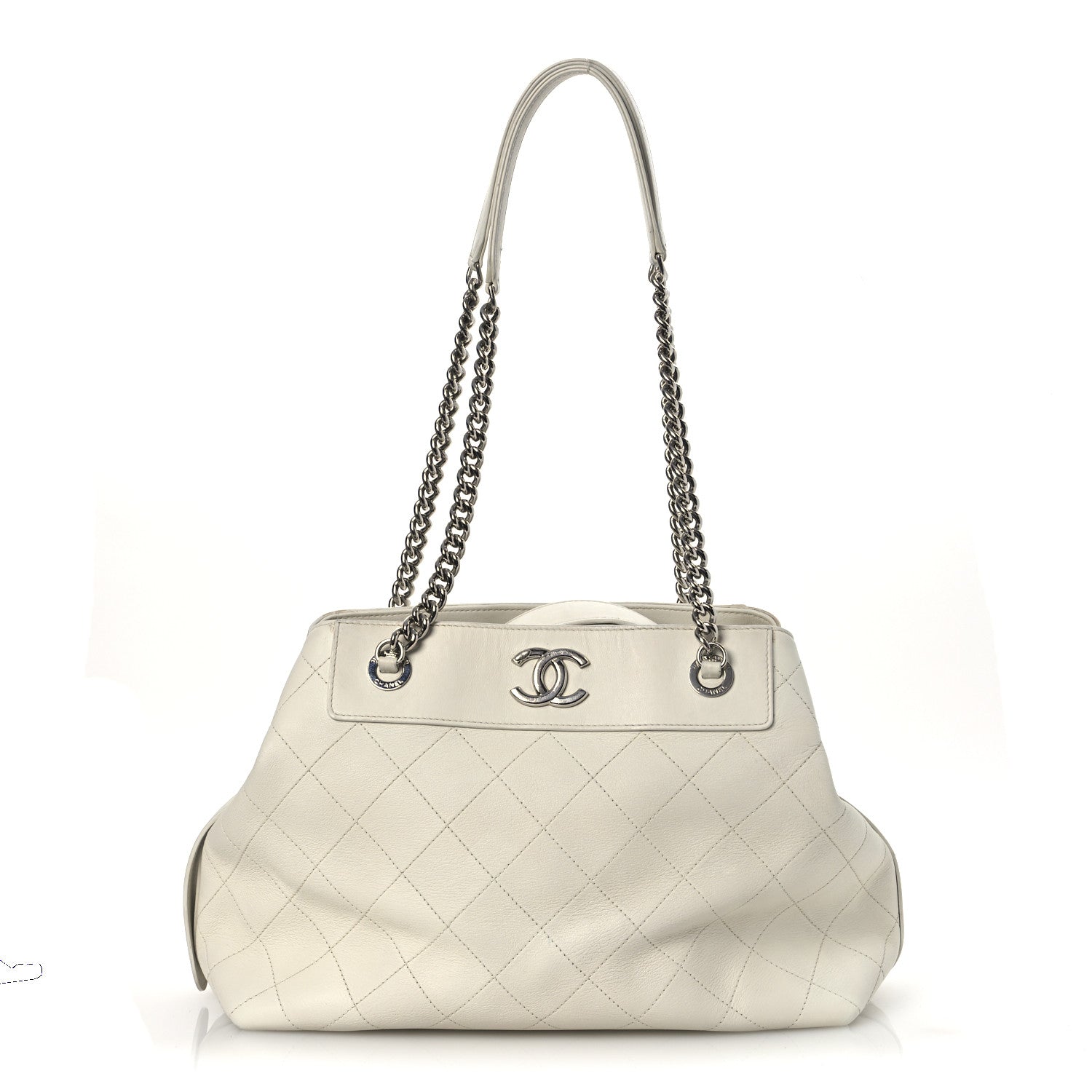 Calfskin Stitched Small Urban Shopping Tote White