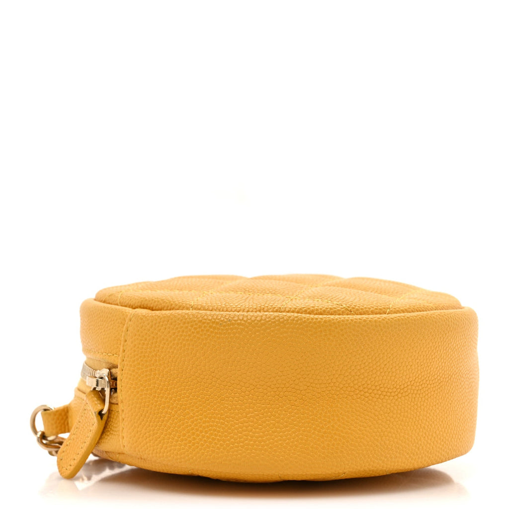 Caviar Quilted Round Clutch With Chain Yellow