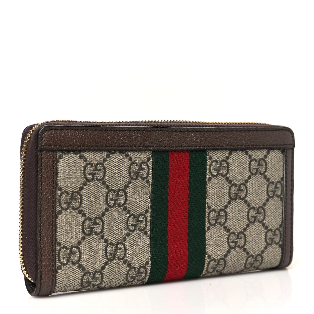 GG Supreme Monogram Web Ophidia Zip Around Wallet Brown