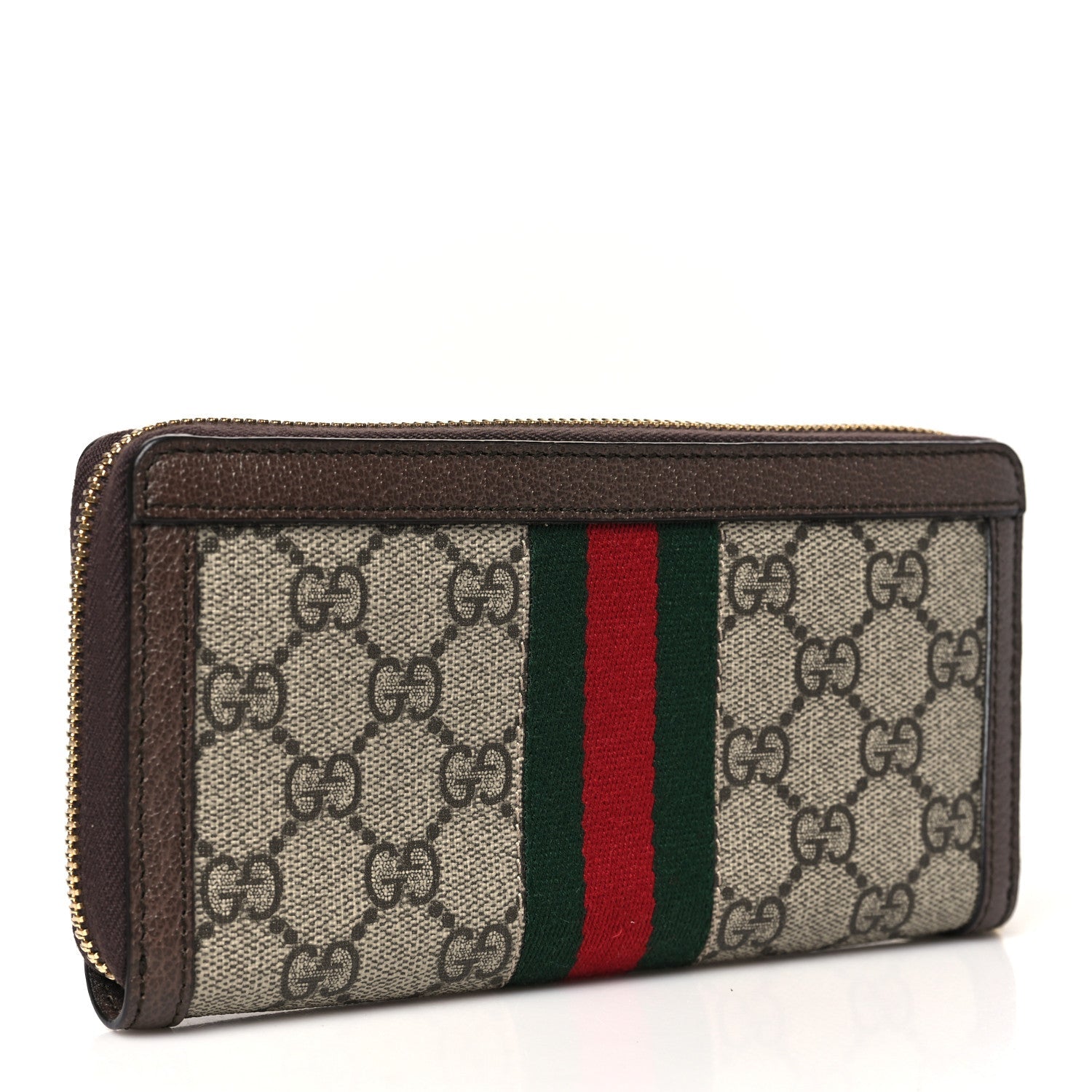 GG Supreme Monogram Web Ophidia Zip Around Wallet Brown