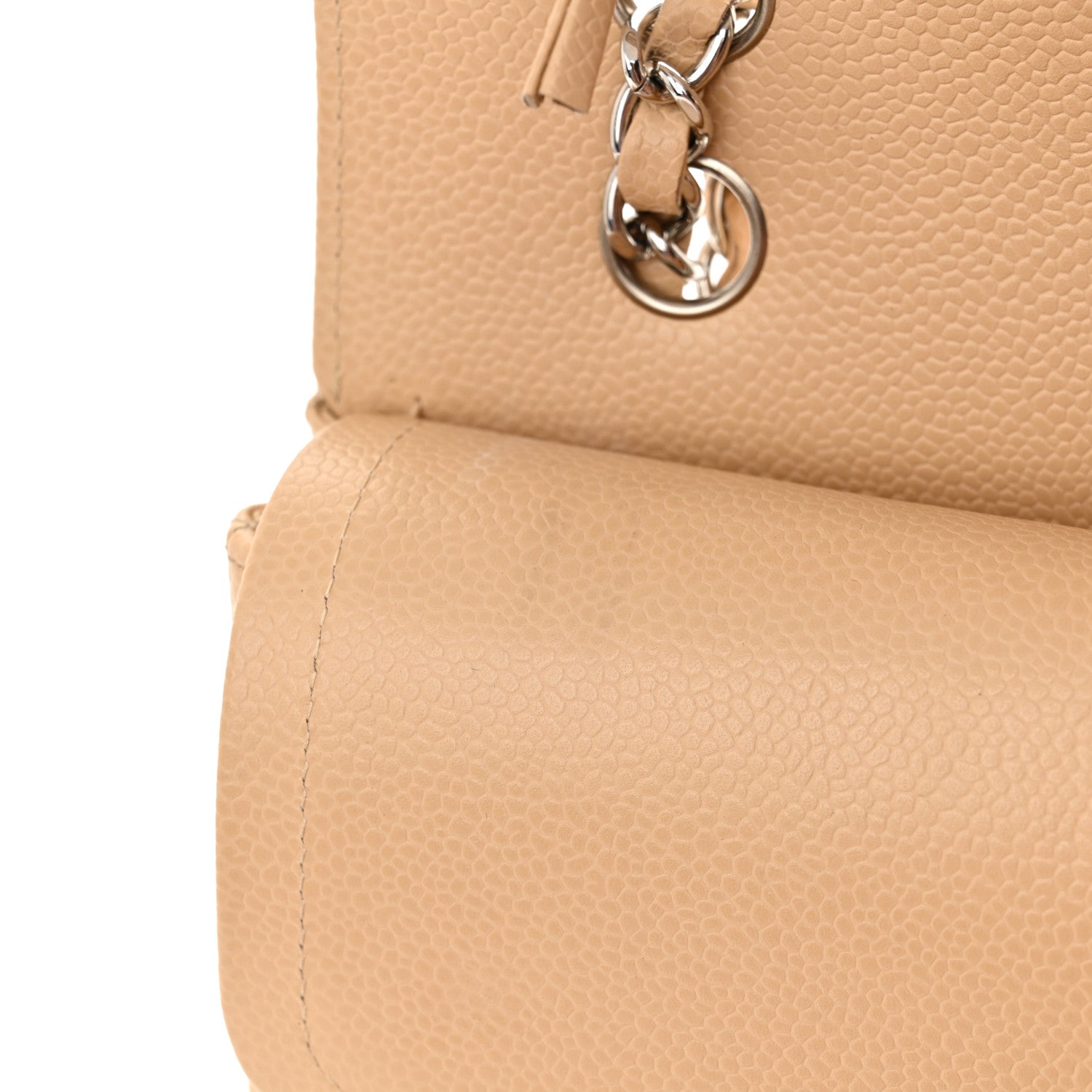 Caviar Quilted Medium Double Flap Beige