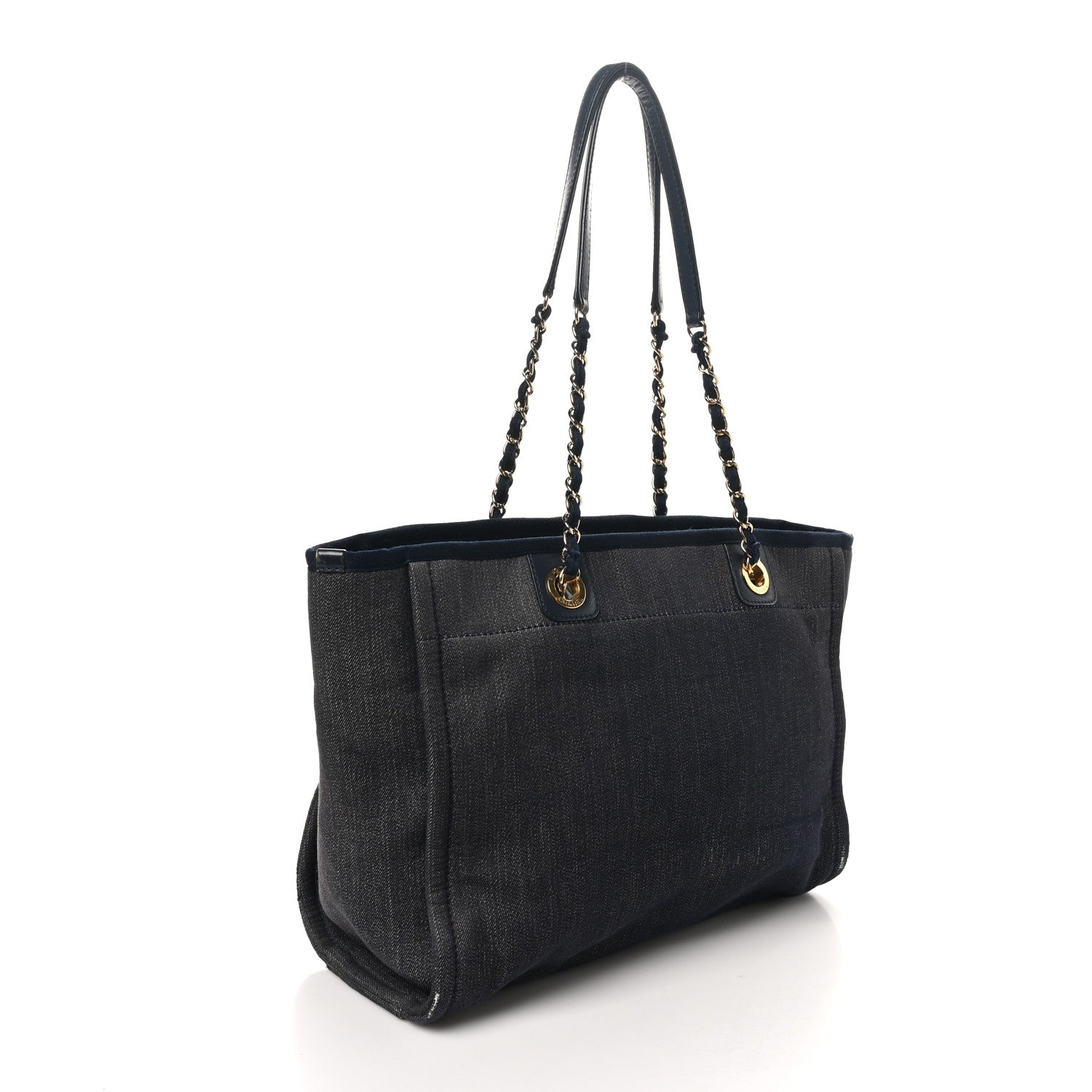 Lurex Canvas Small Deauville Tote Navy Blue Gold