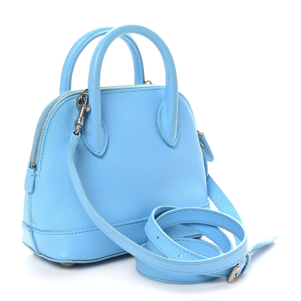 Signature Grained Calfskin Logo XXS Ville Top Handle Bag Baby Blue Black