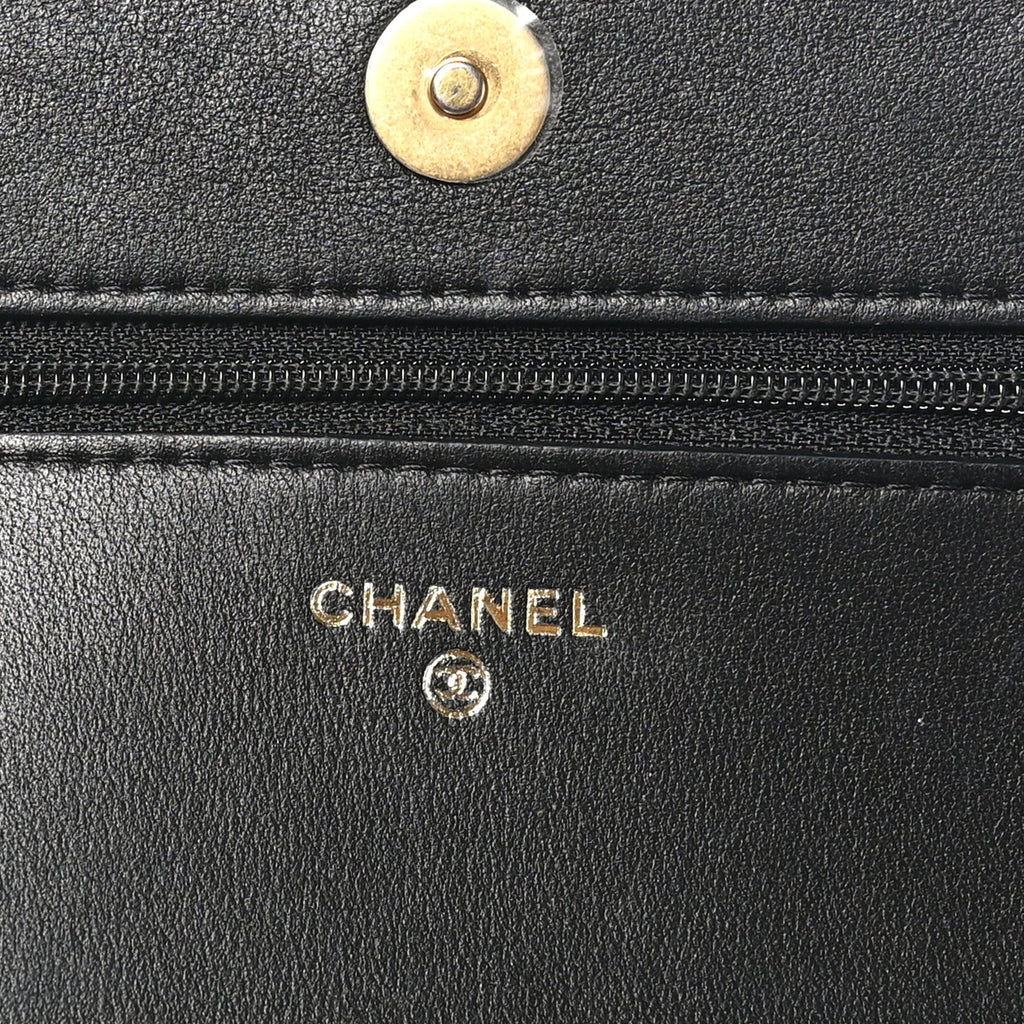 Calfskin Quilted Pearl Wallet On Chain WOC Black