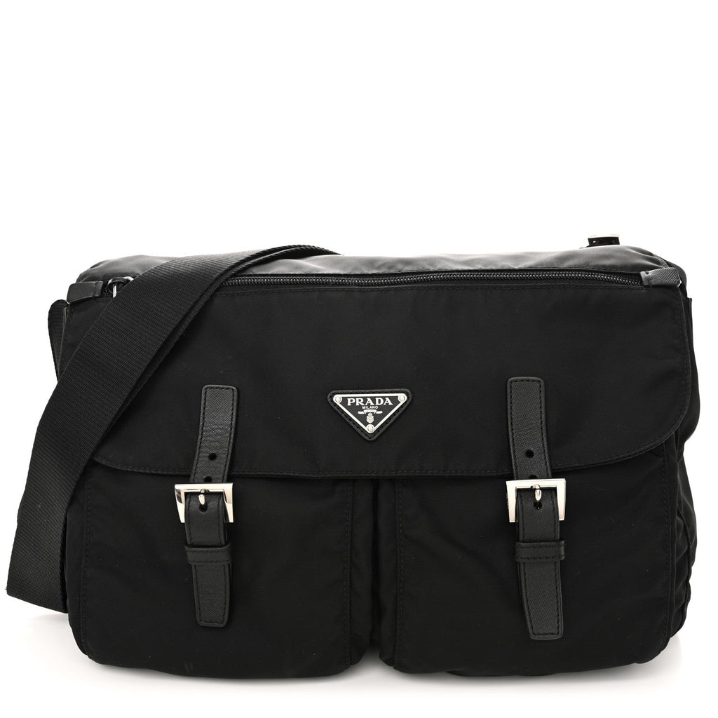 Tessuto Nylon Saffiano Vela Messenger Bag Black