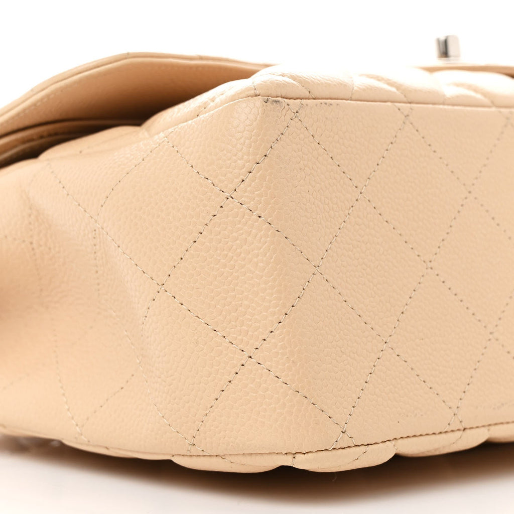 Caviar Quilted Jumbo Double Flap Beige