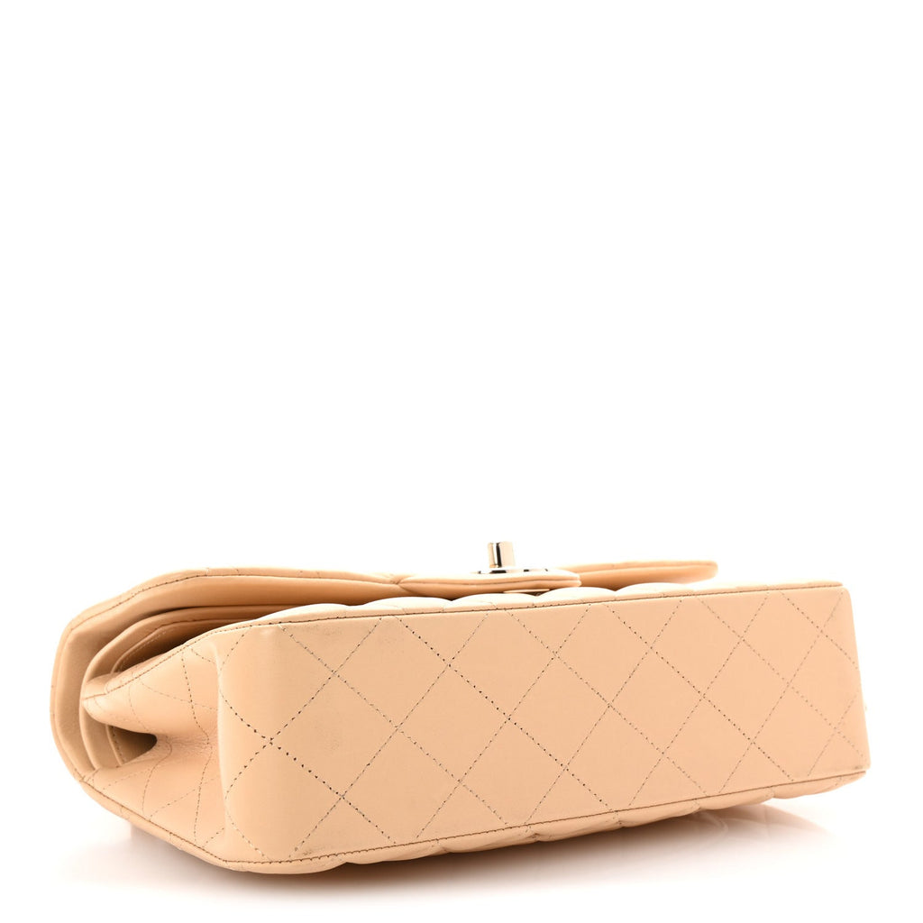 Lambskin Quilted Small Double Flap Beige