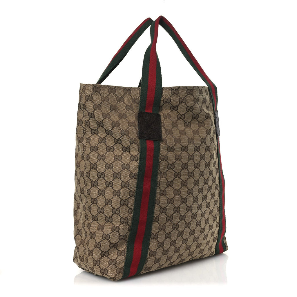 GG Monogram Medium Web Handle Vertical Tote Dark Brown