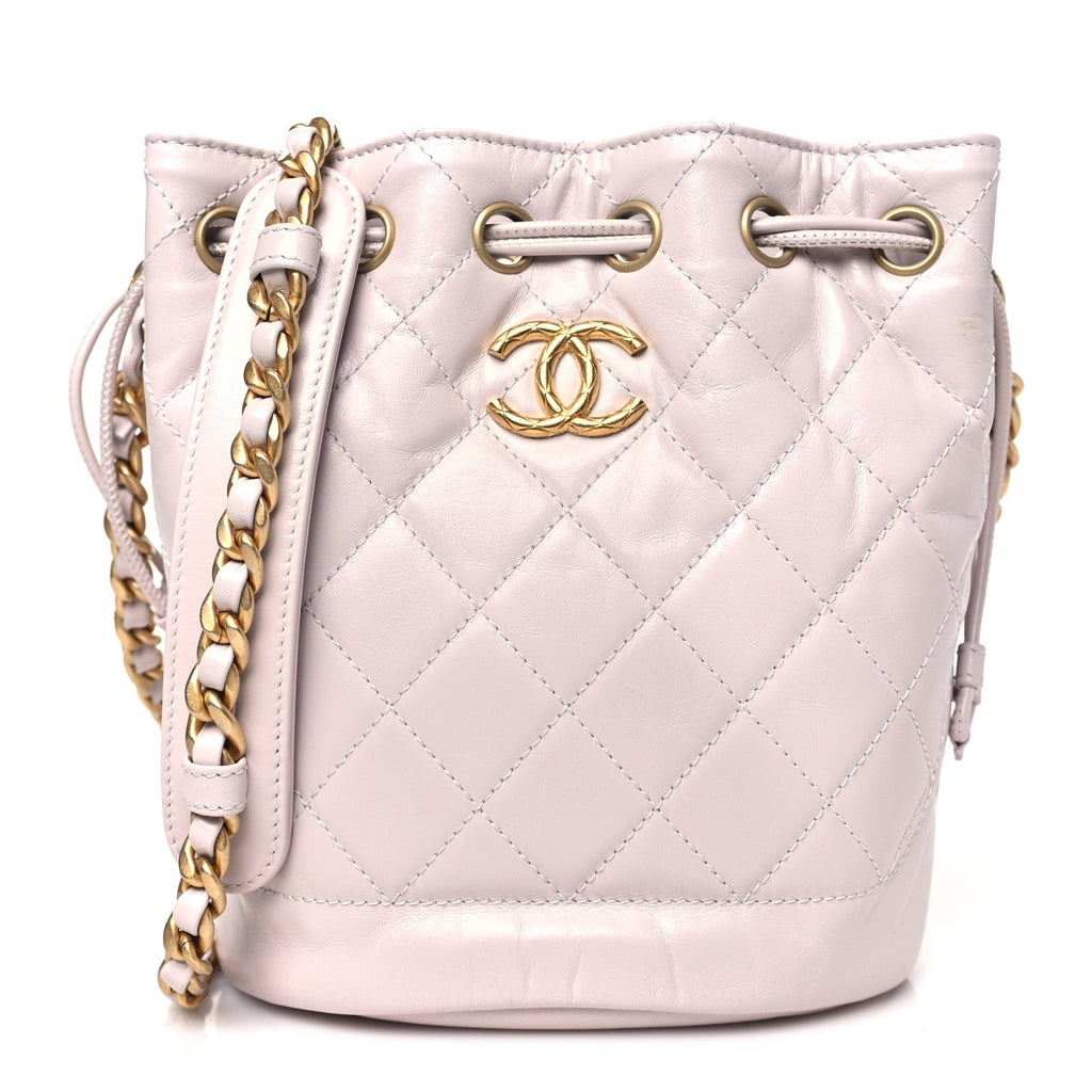 Calfskin Stitched Coco Ring Bucket Drawstring Bag Light Pink