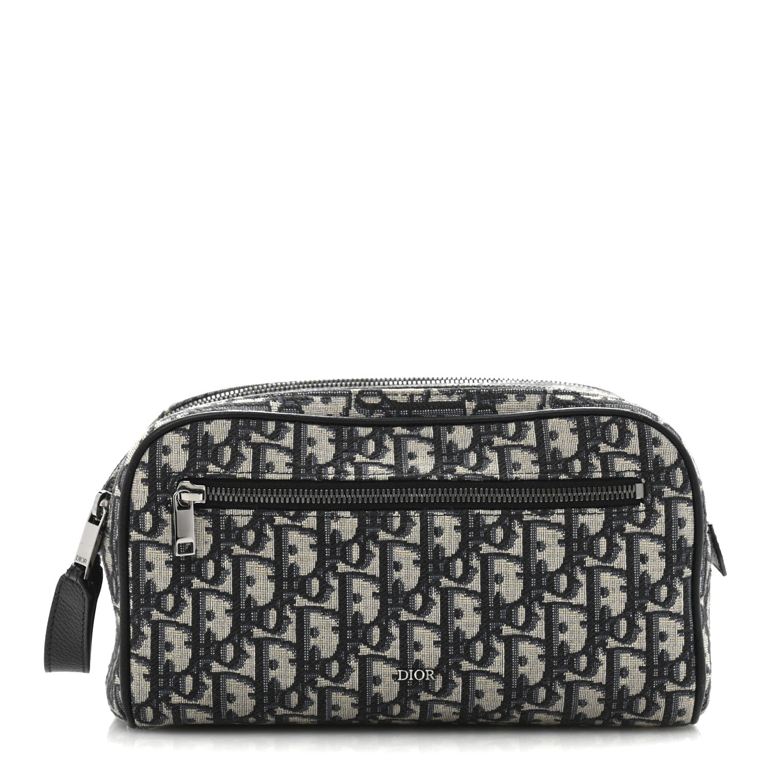 Oblique Jacquard Grained Calfskin Toiletry Bag Blue Black