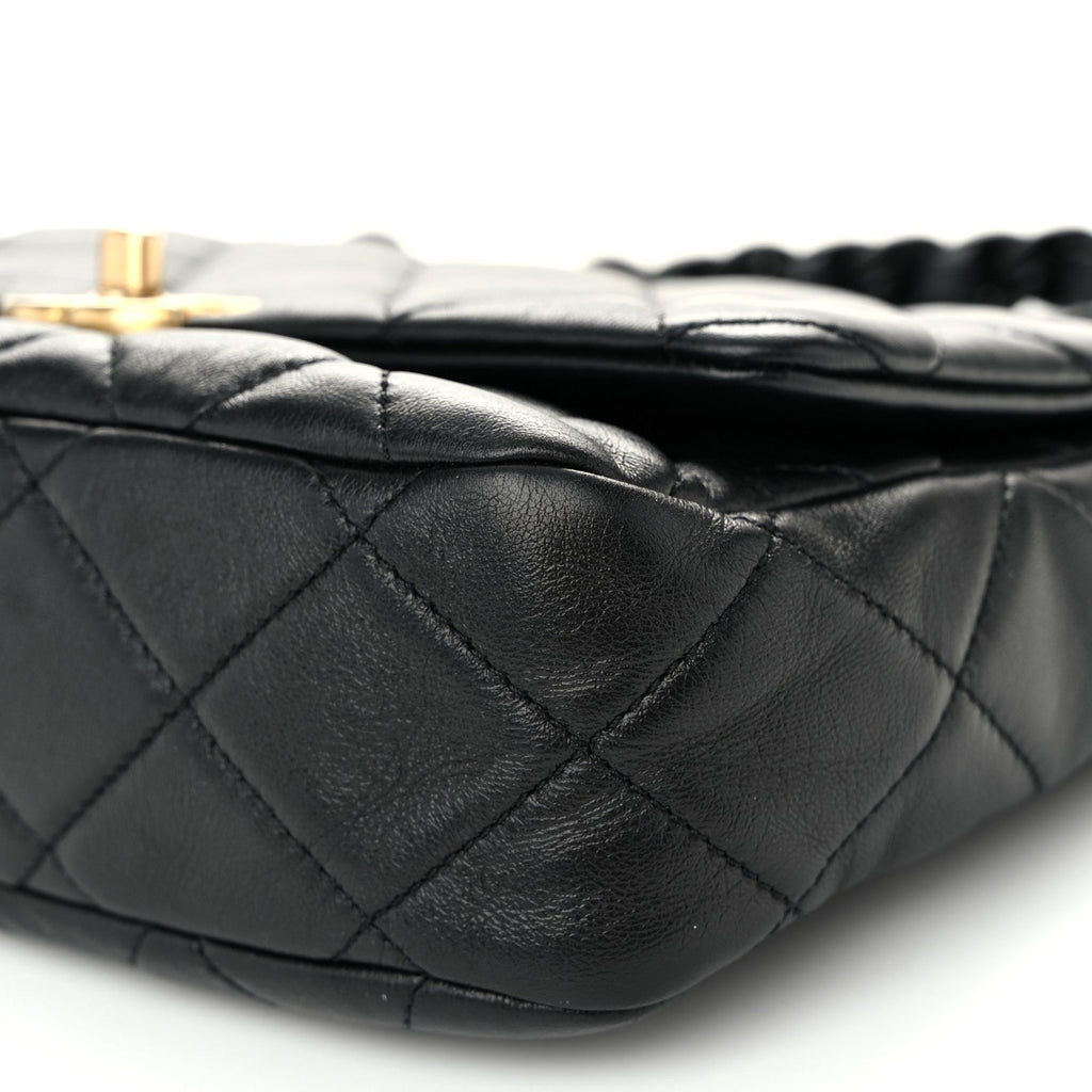 Lambskin Quilted Small Lacquered Chain Flap Black