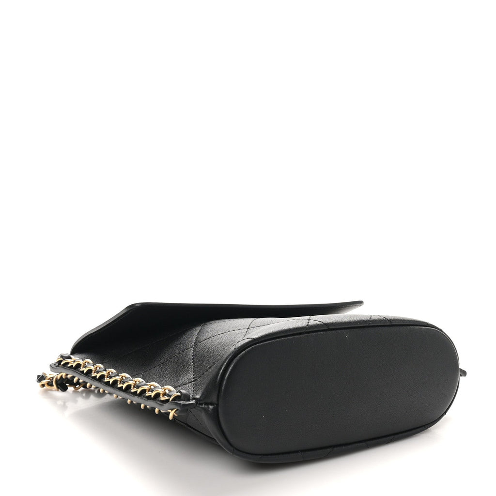 Calfskin Quilted Chain Small Hobo Bag Black