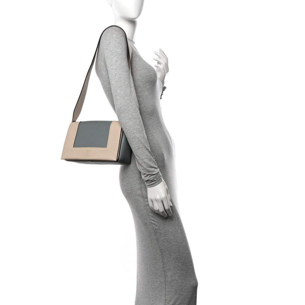 Shiny Smooth Calfskin Medium Frame Shoulder Bag Grege Storm
