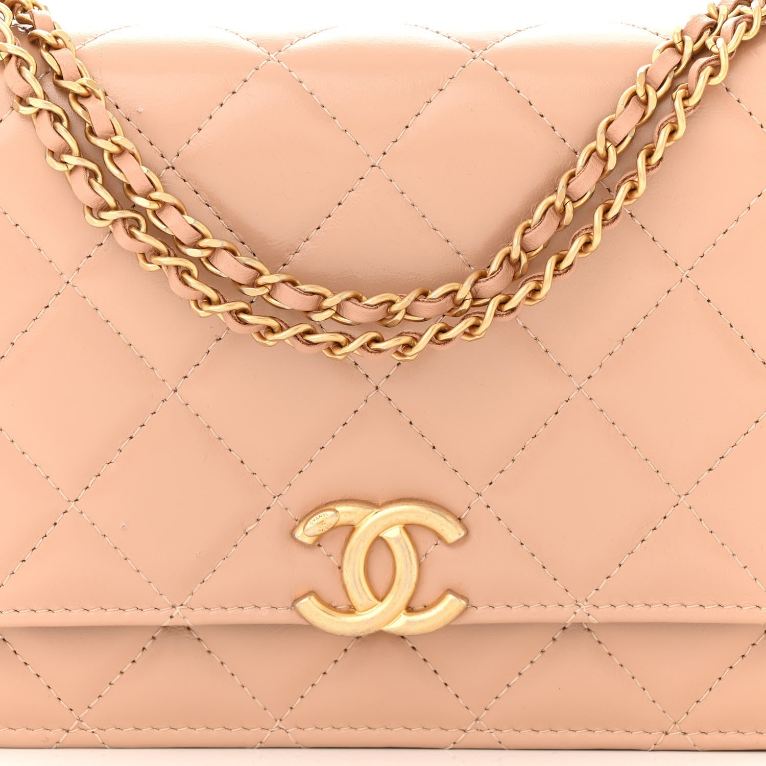 Calfskin Quilted Perfect Fit Wallet On Chain WOC Beige