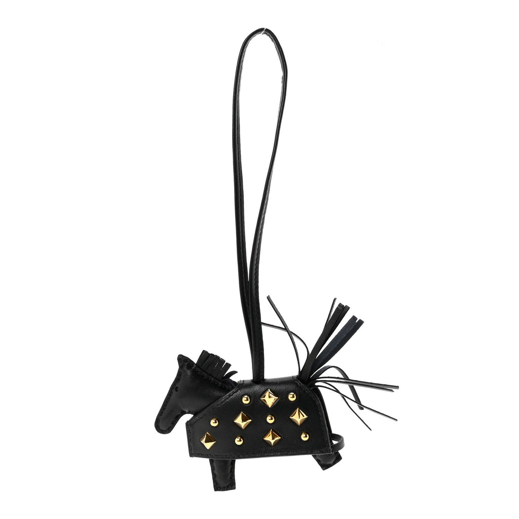 Milo Lambskin Studded Grigri Rodeo Robeo Rock Horse Bag Charm PM Black