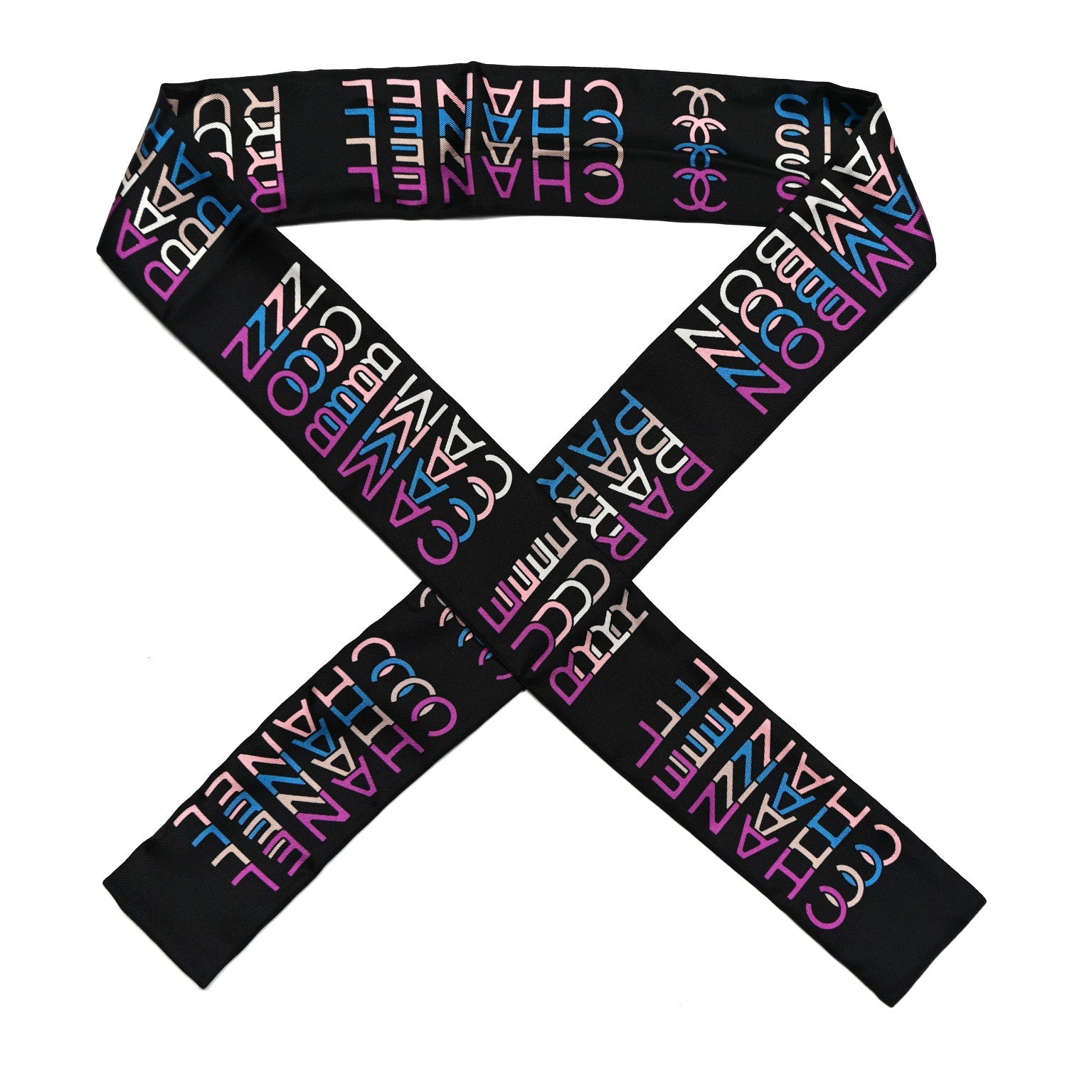 Silk Logo Rue Cambon Bandeau Scarf Black Multicolor