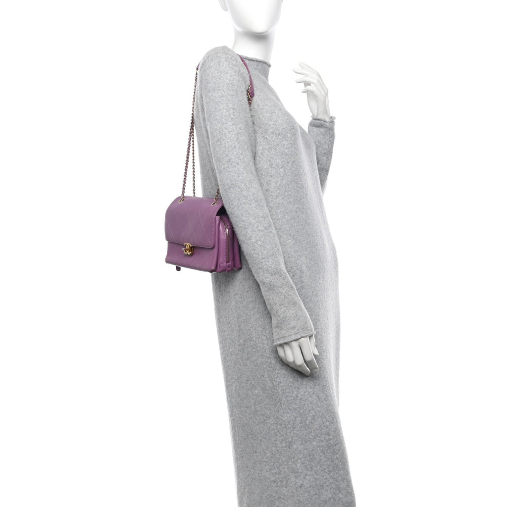 Lambskin Sleek And Chic Flap Purple