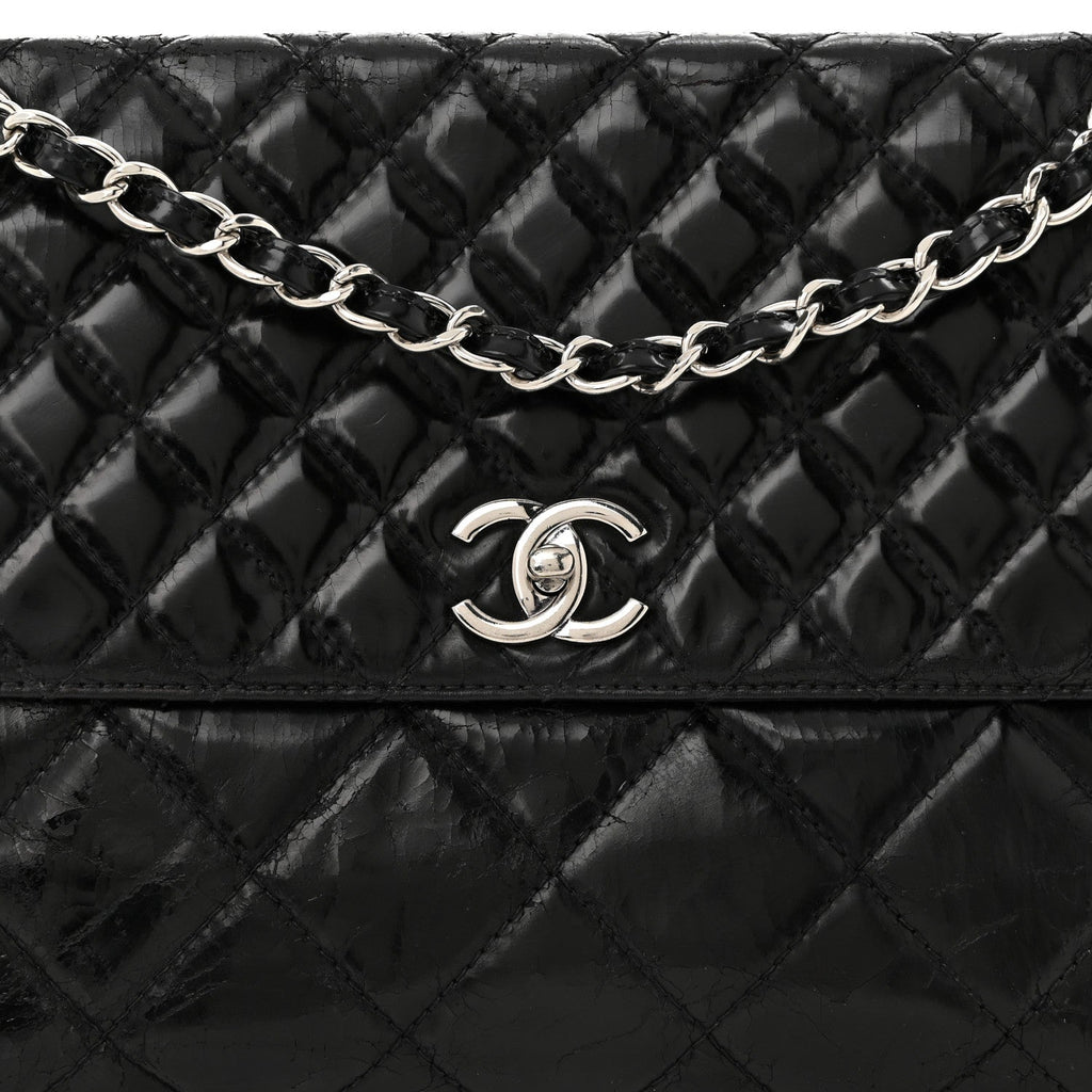 Vinyl Quilted In the Business Flap Bag Black