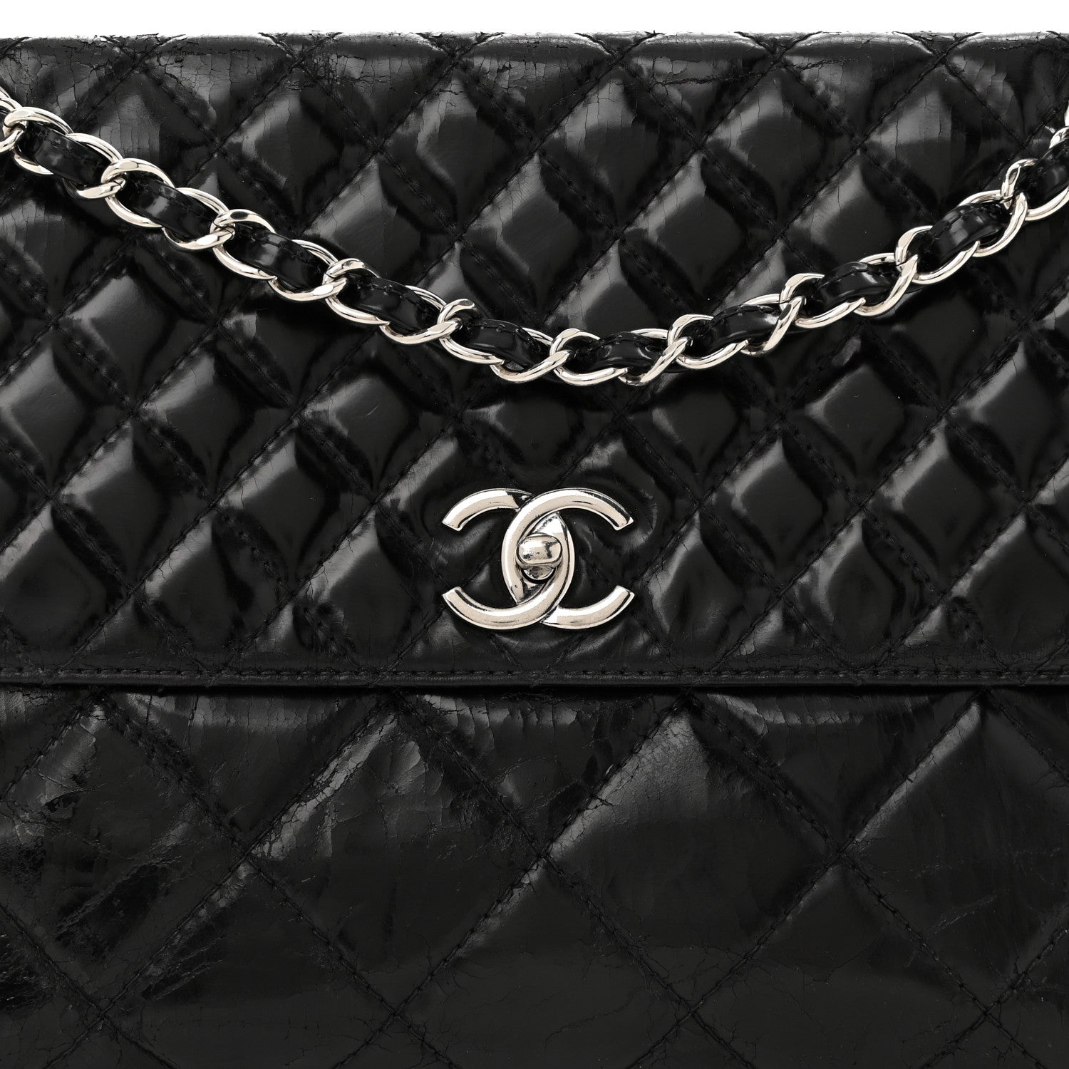 Vinyl Quilted In the Business Flap Bag Black