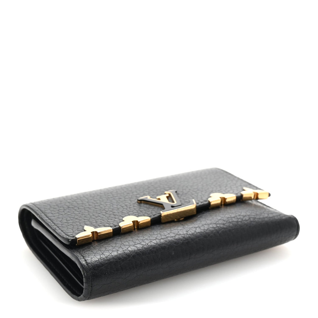 Taurillon Embellished Capucines Compact Wallet Black