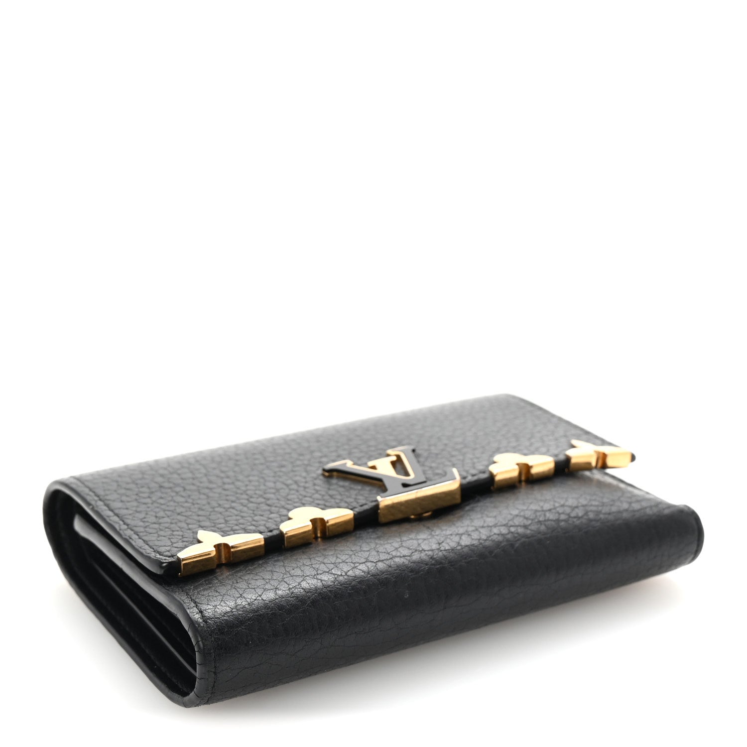 Taurillon Embellished Capucines Compact Wallet Black