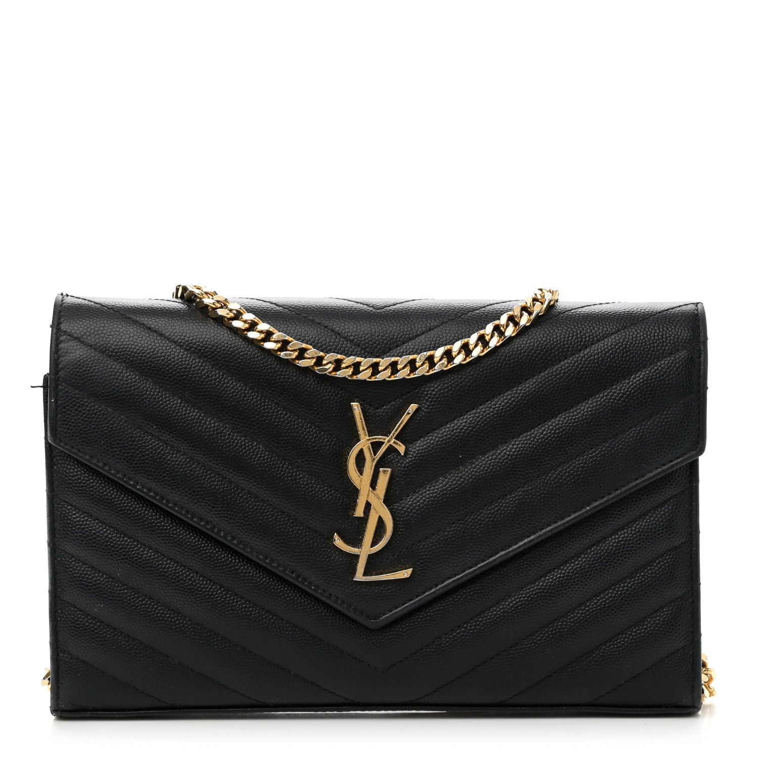Grain De Poudre Matelasse Chevron Monogram Chain Wallet Black
