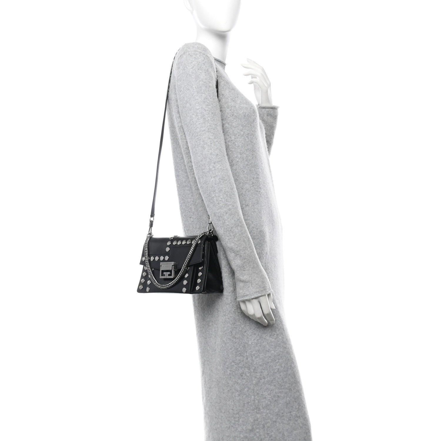 Studded Crinkled Patent Goatskin Small GV3 Shoulder Bag Black