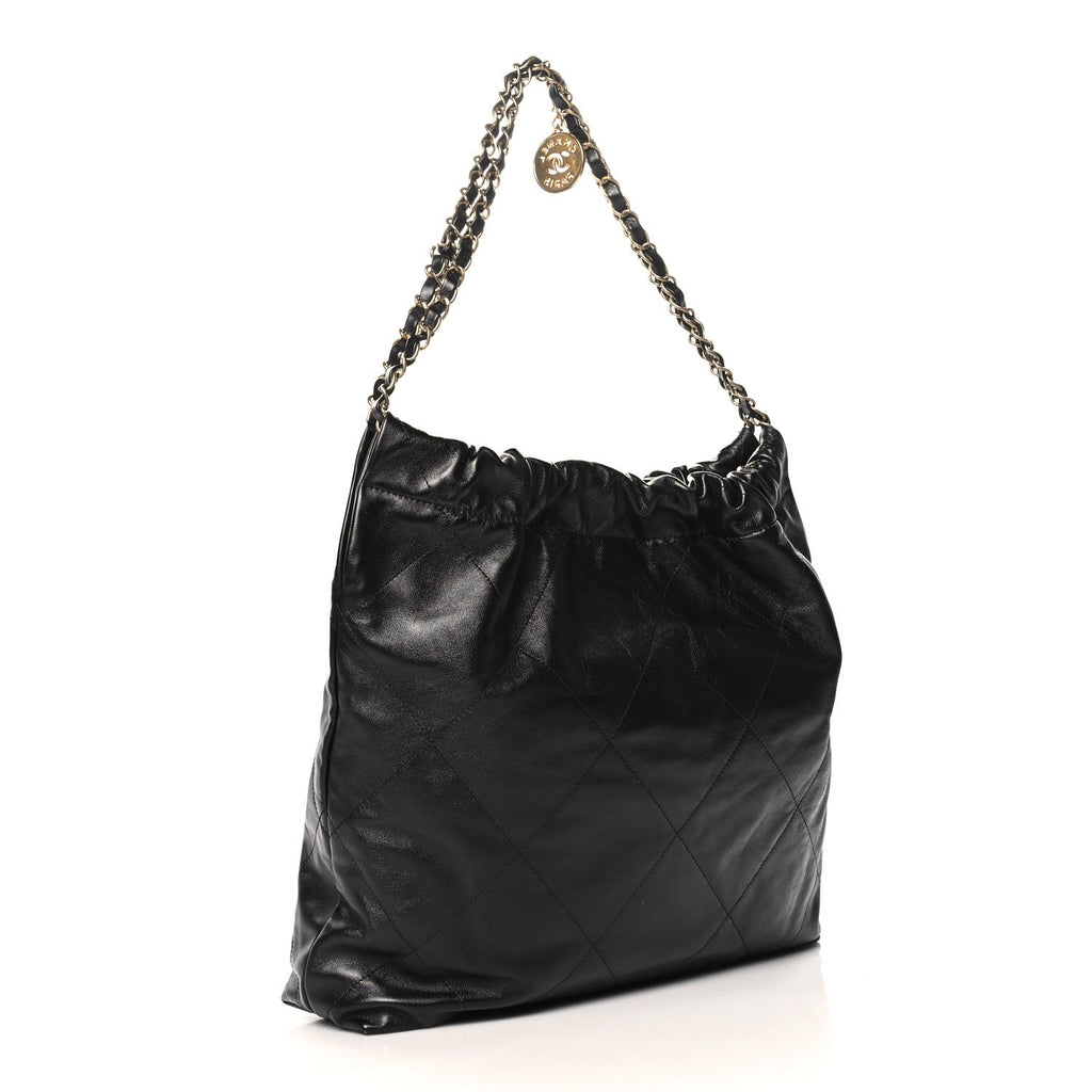 Shiny Calfskin Quilted Chanel 22 Black