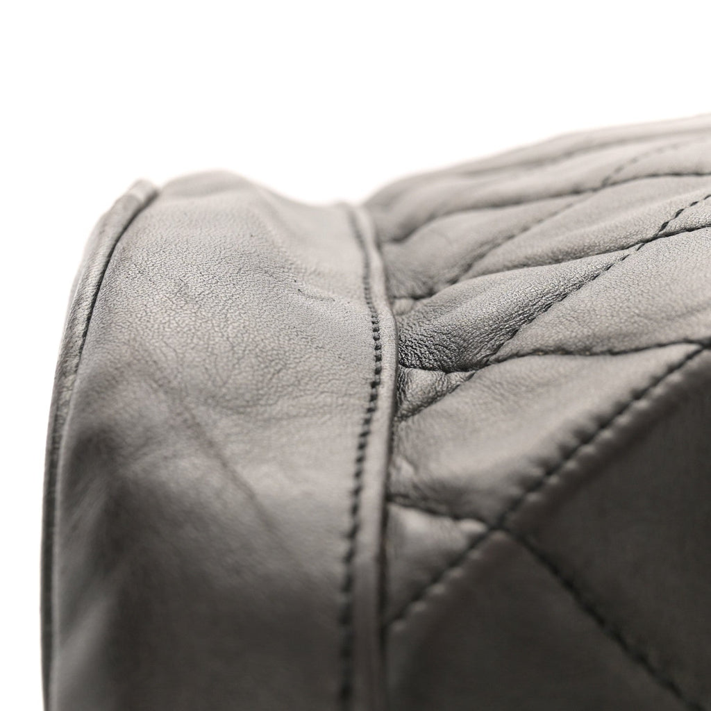 Lambskin Quilted Drawstring Backpack Black