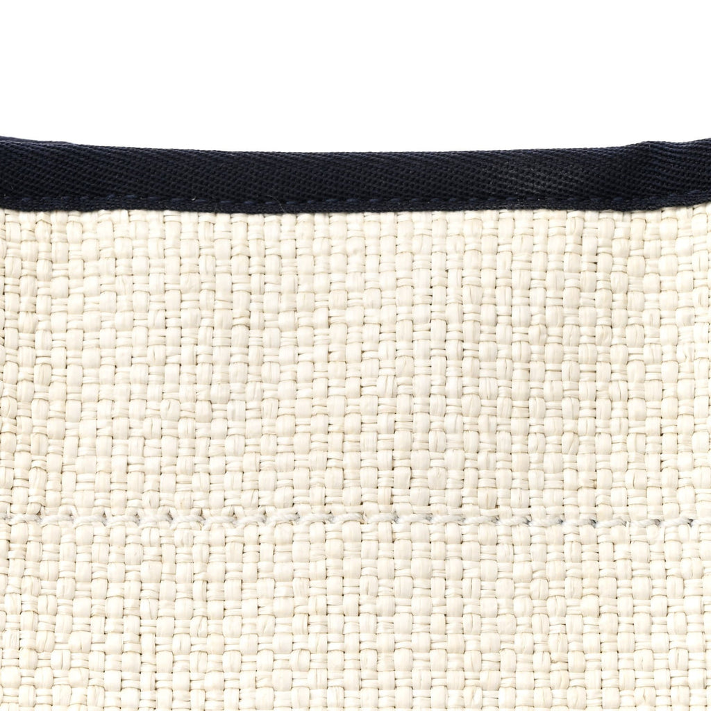 Woven Straw Raffia Small Deauville Tote White Navy