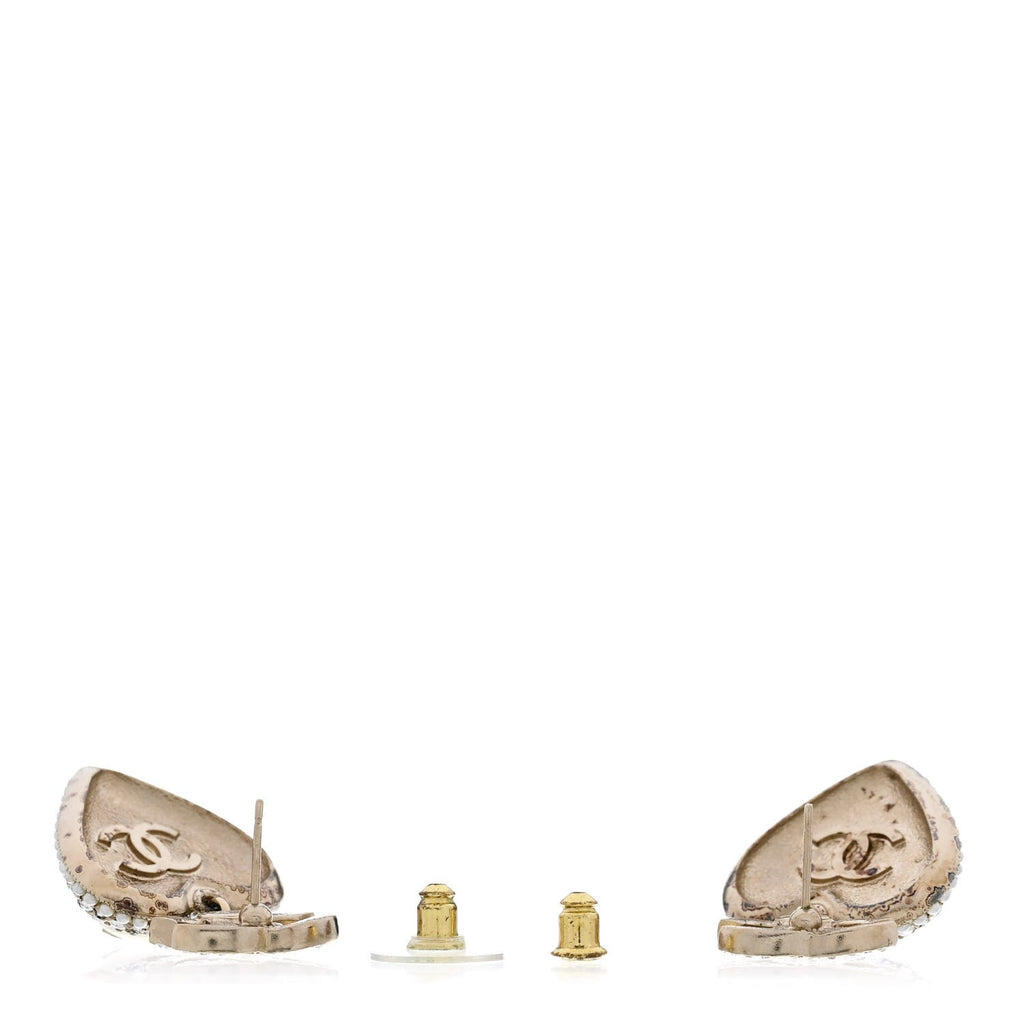Pearl Crystal CC Heart Drop Earrings Gold White