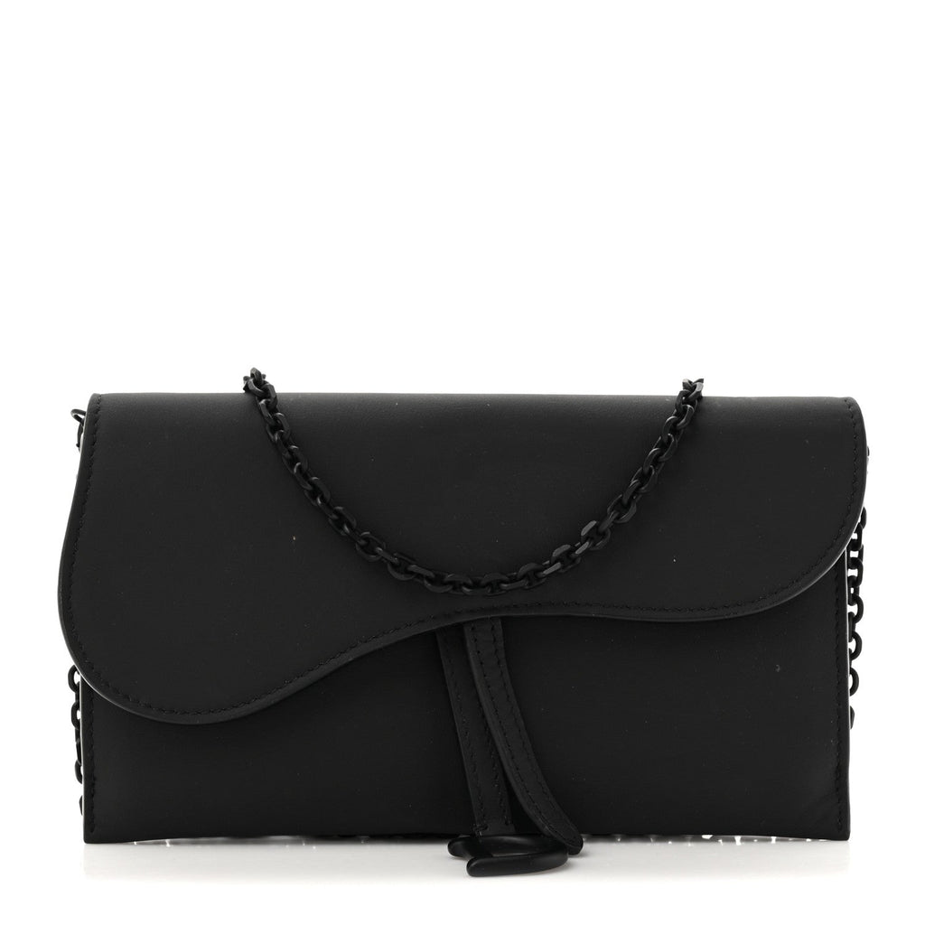Ultra Matte Calfskin Saddle Chain Wallet Pouch Black
