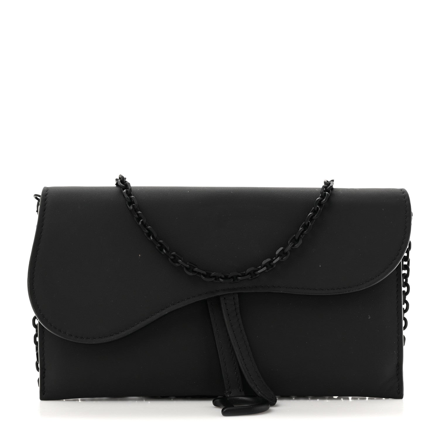 Ultra Matte Calfskin Saddle Chain Wallet Pouch Black
