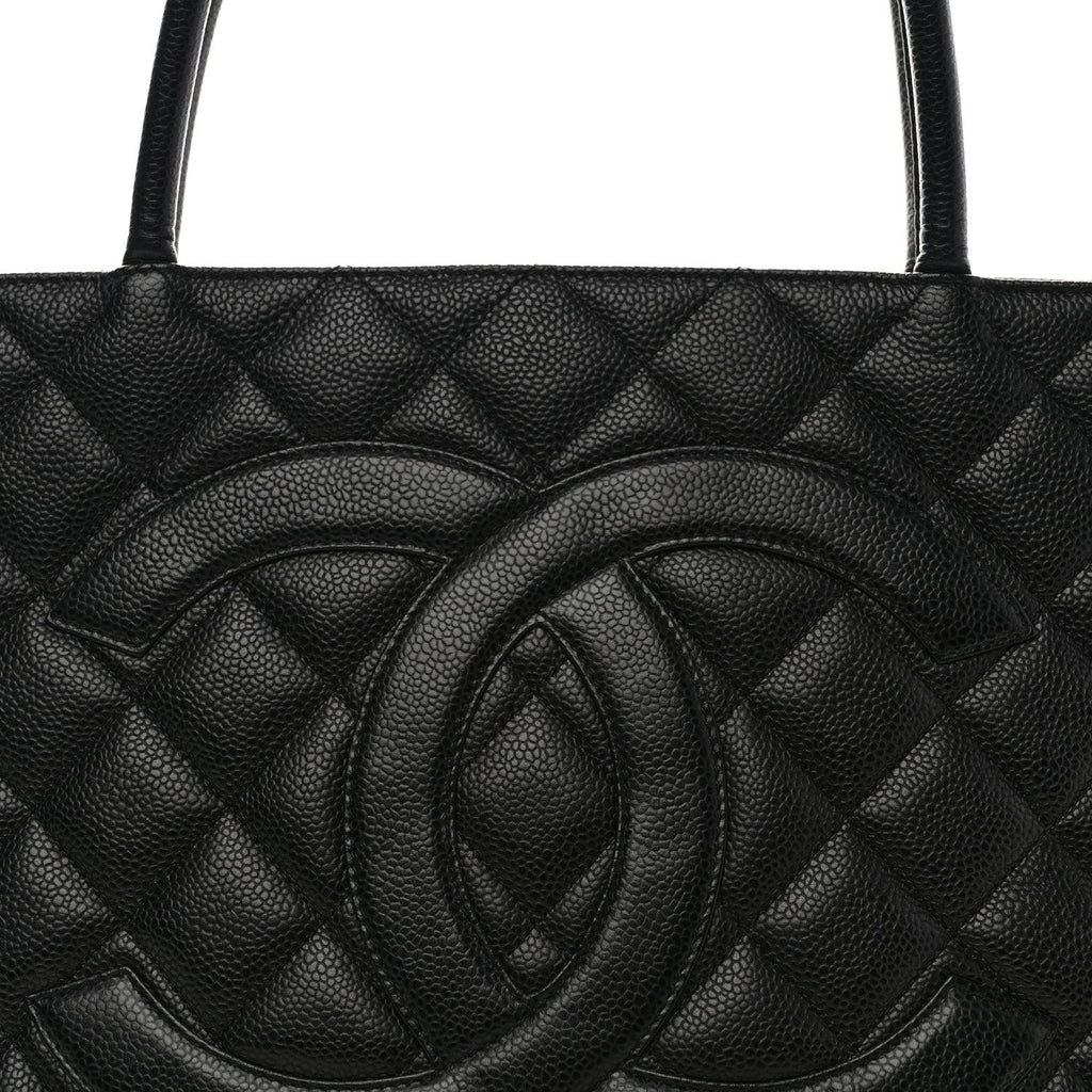 Caviar Quilted Medallion Tote Black