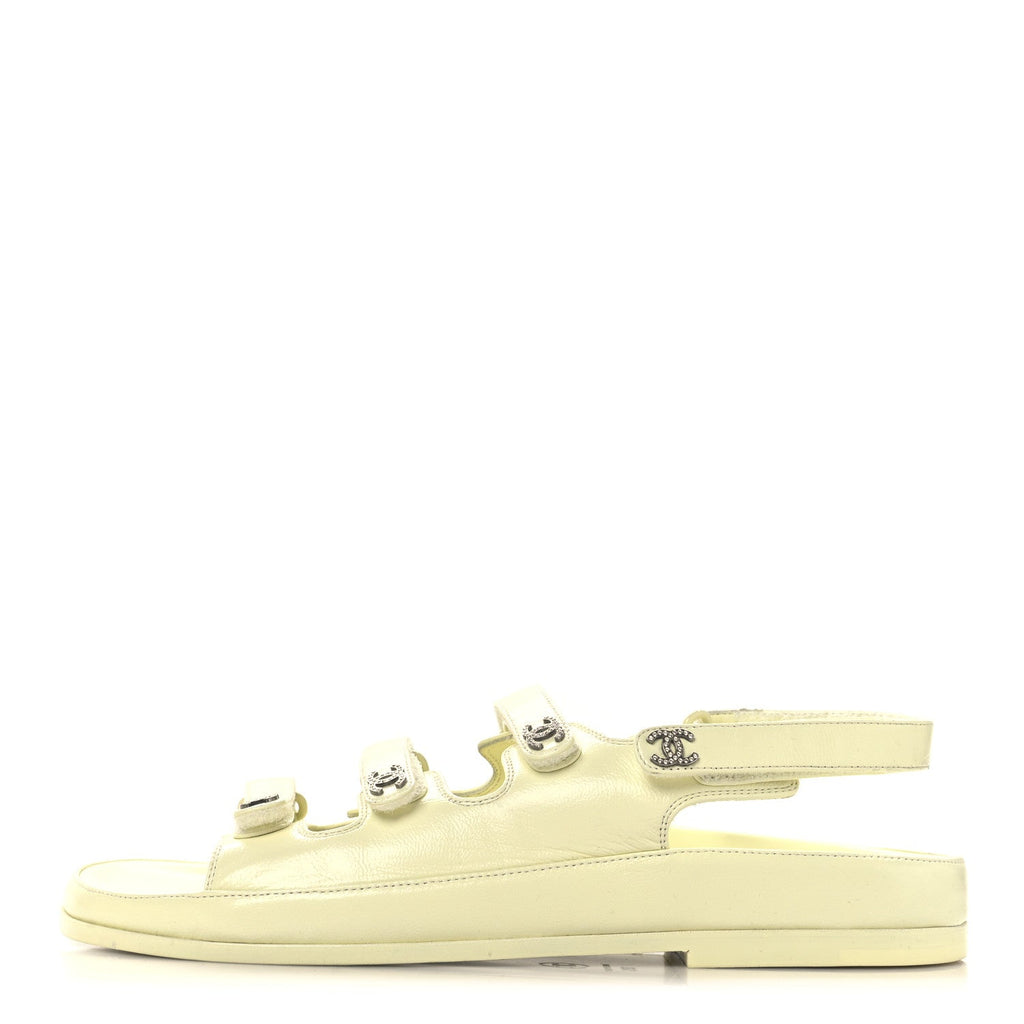 Lambskin Crystal CC Velcro Dad Sandals 39.5 Light Yellow