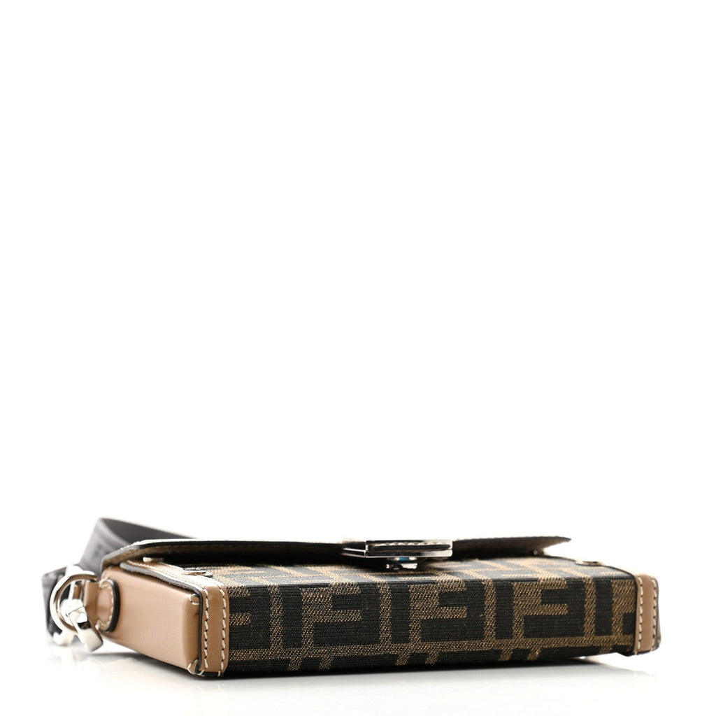 Recycled Fabric Jacquard Vitello King FF 1974 Baguette Soft Trunk Phone Pouch Tobacco Moro Sand