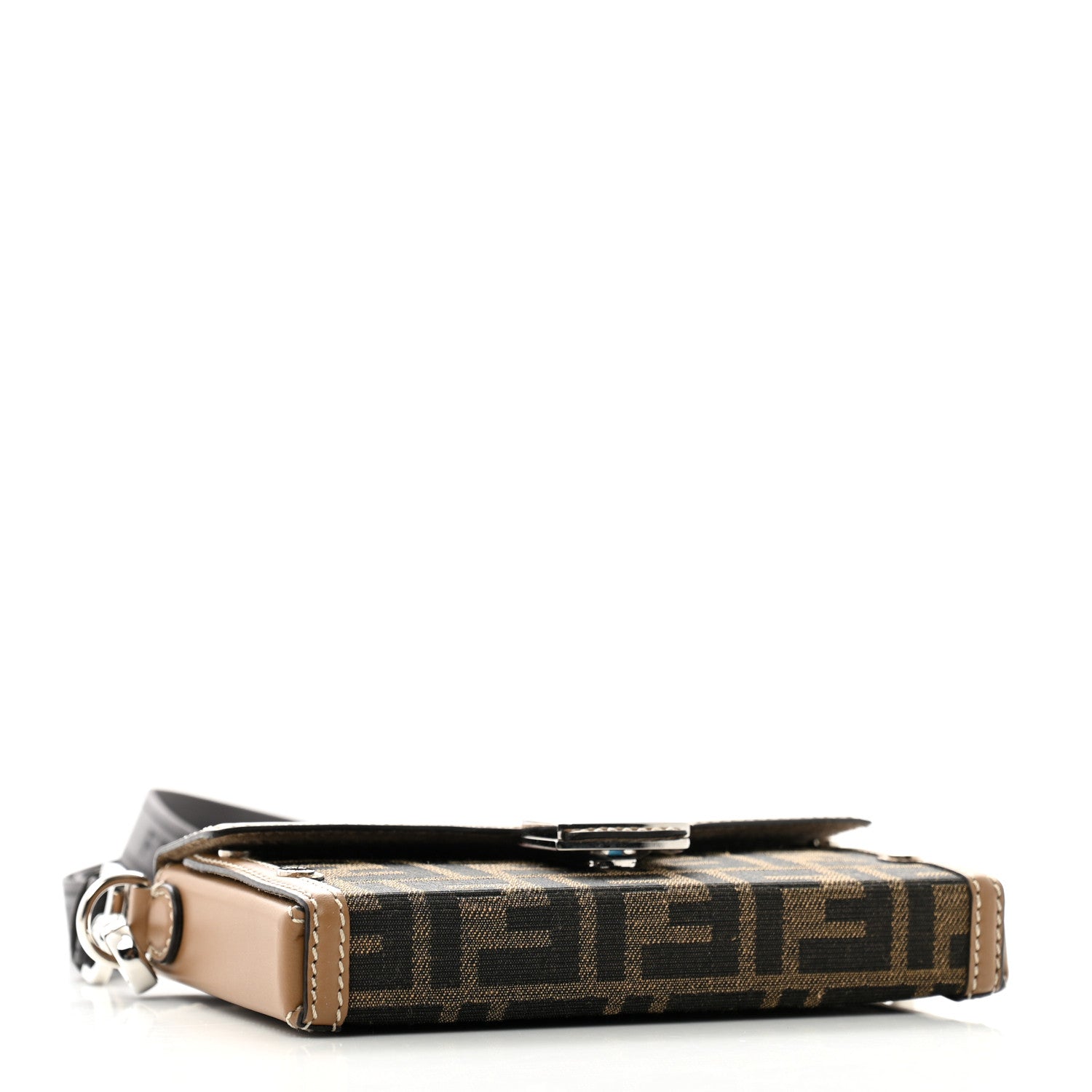 Recycled Fabric Jacquard Vitello King FF 1974 Baguette Soft Trunk Phone Pouch Tobacco Moro Sand