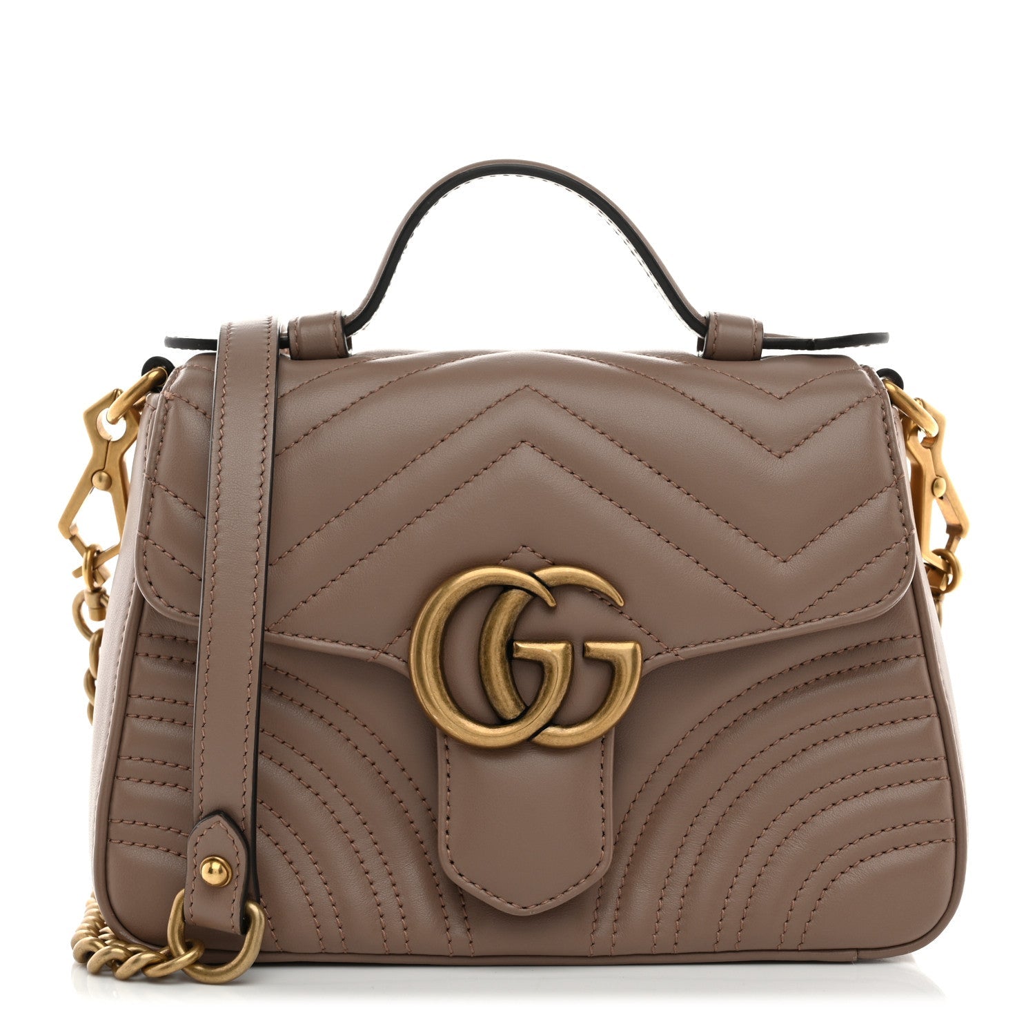 Calfskin Matelasse Mini GG Marmont Top Handle Shoulder Bag Porcelain Rose