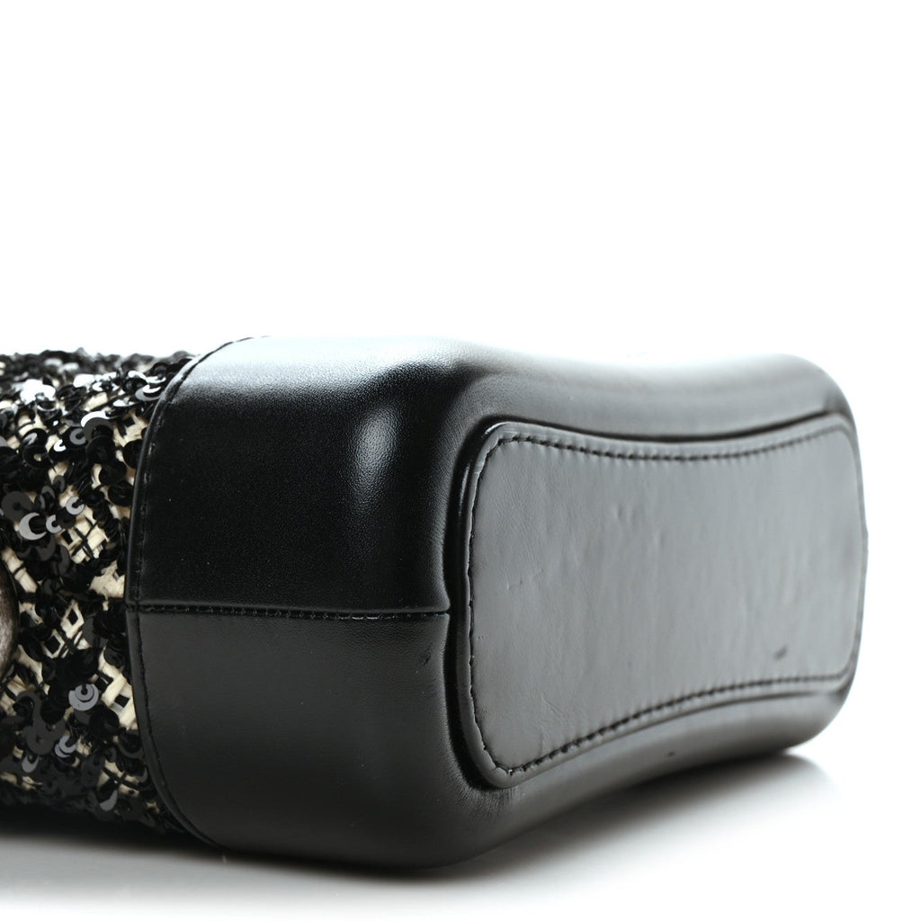 Tweed Sequin Calfskin Small Gabrielle Hobo Beige Black