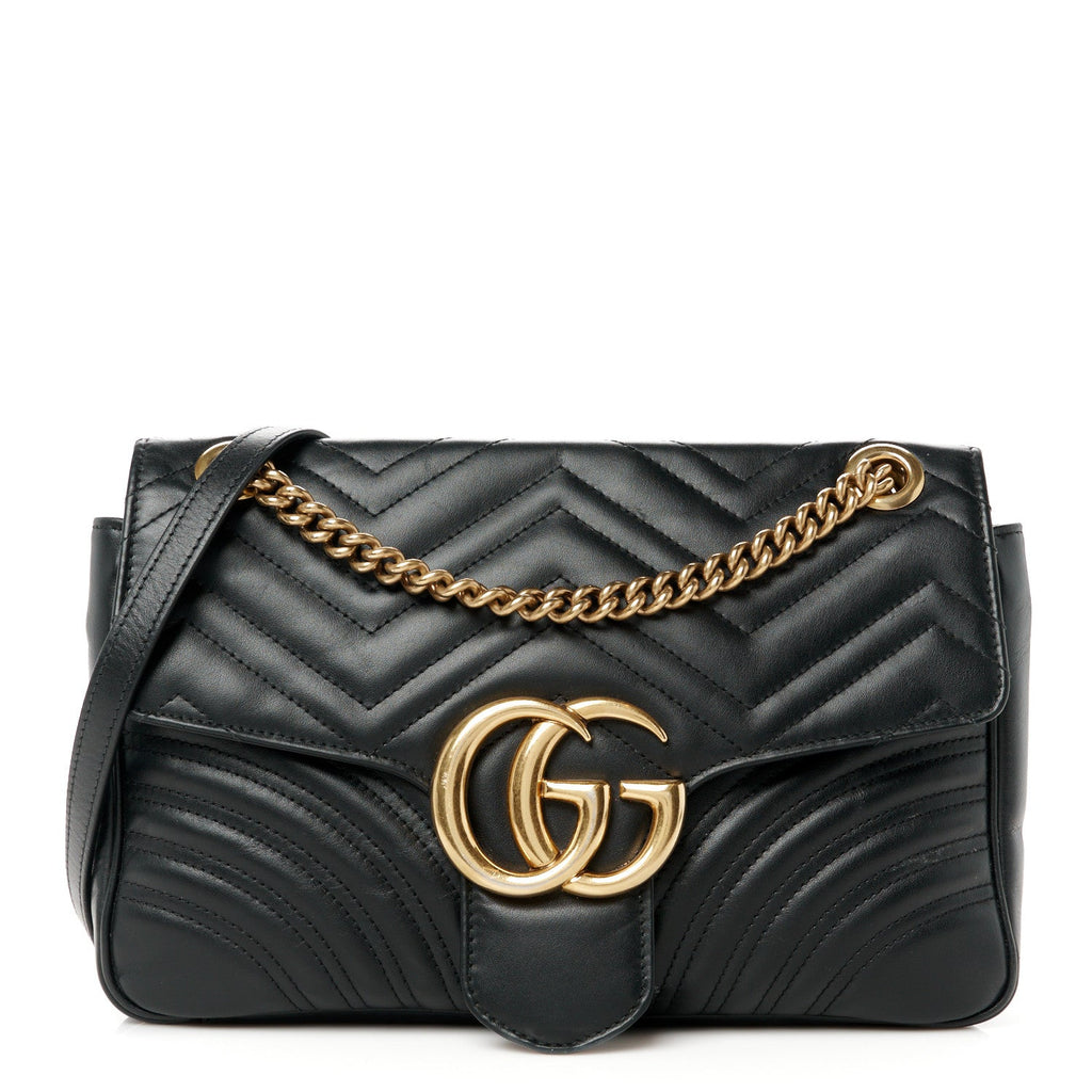Calfskin Matelasse Medium GG Marmont Shoulder Bag Black
