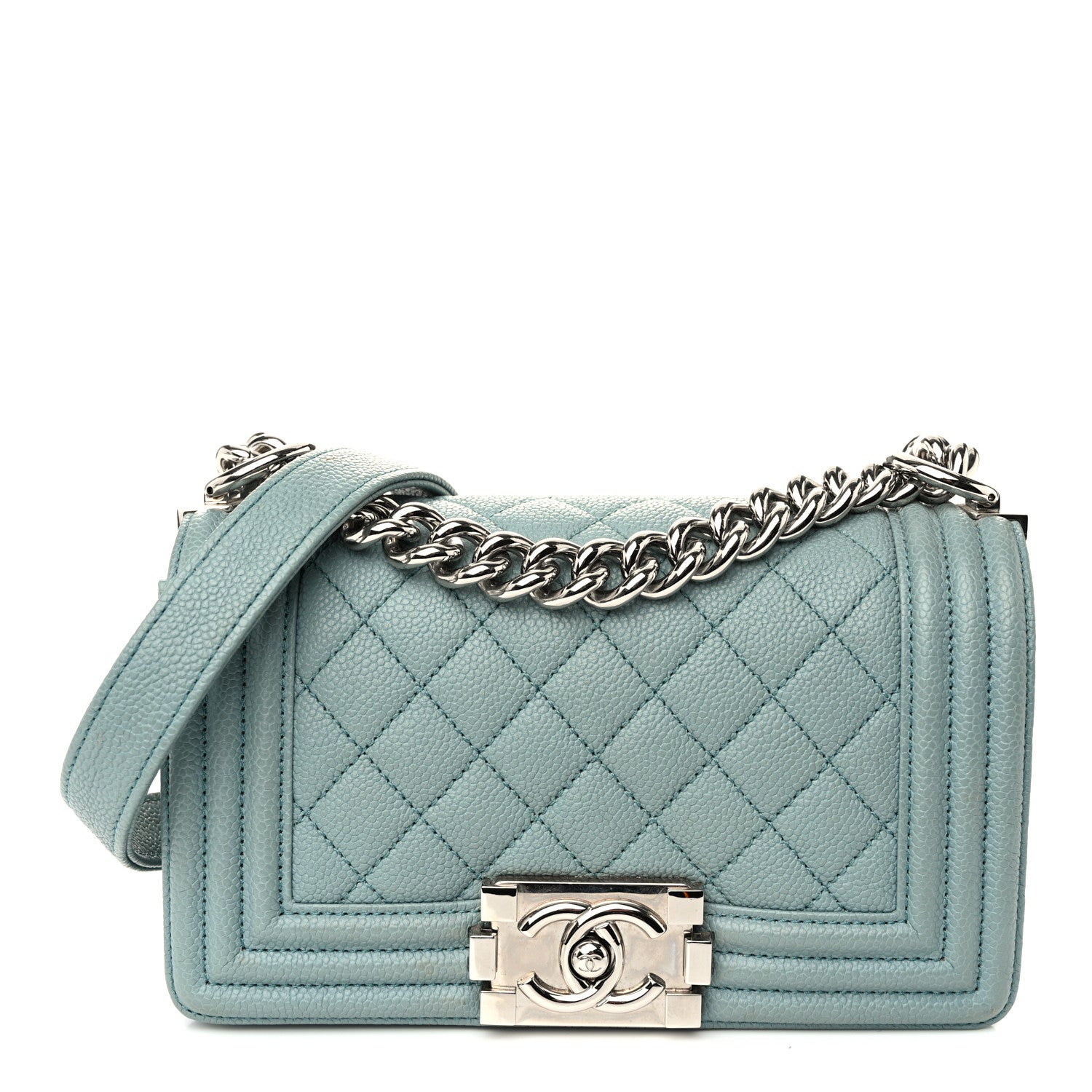 Caviar Quilted Small Boy Flap Light Blue