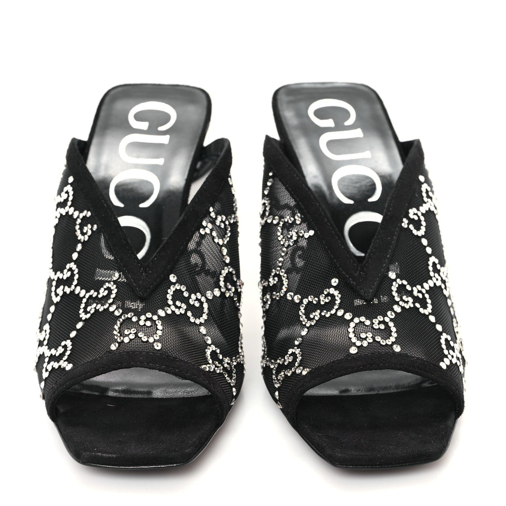 Tela Retino Kid Scamosciato Crystal GG Monogram Square G 95mm Slide Sandals 35 Black