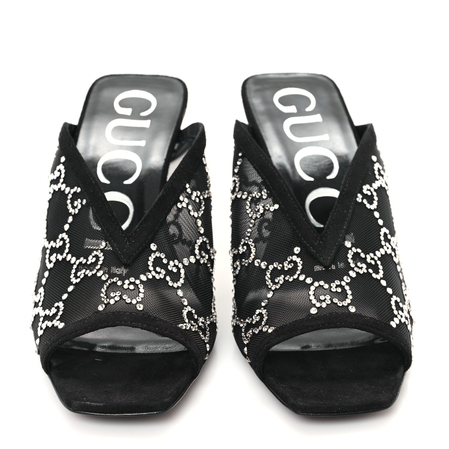 Tela Retino Kid Scamosciato Crystal GG Monogram Square G 95mm Slide Sandals 35 Black
