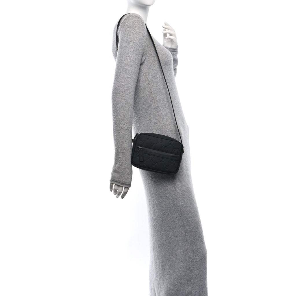 Rubber Effect Calfskin GG Mini Crossbody Bag Black