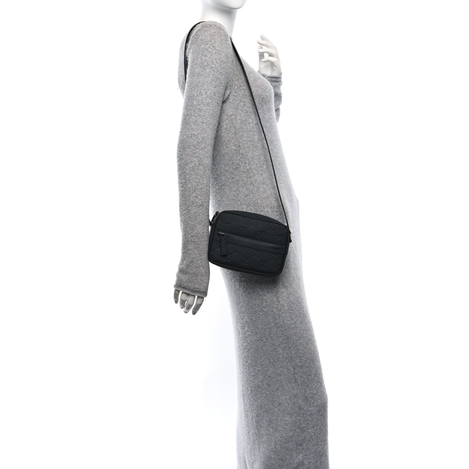 Rubber Effect Calfskin GG Mini Crossbody Bag Black