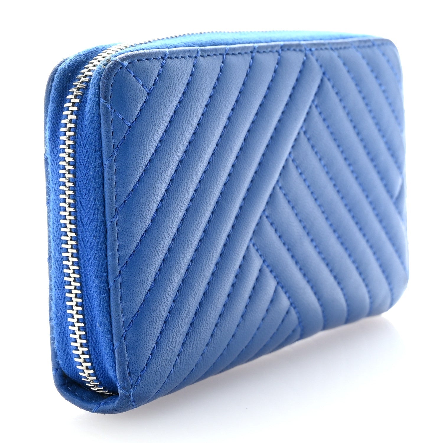 Lambskin Quilted CC Crossing Small Zip Around Wallet Blue
