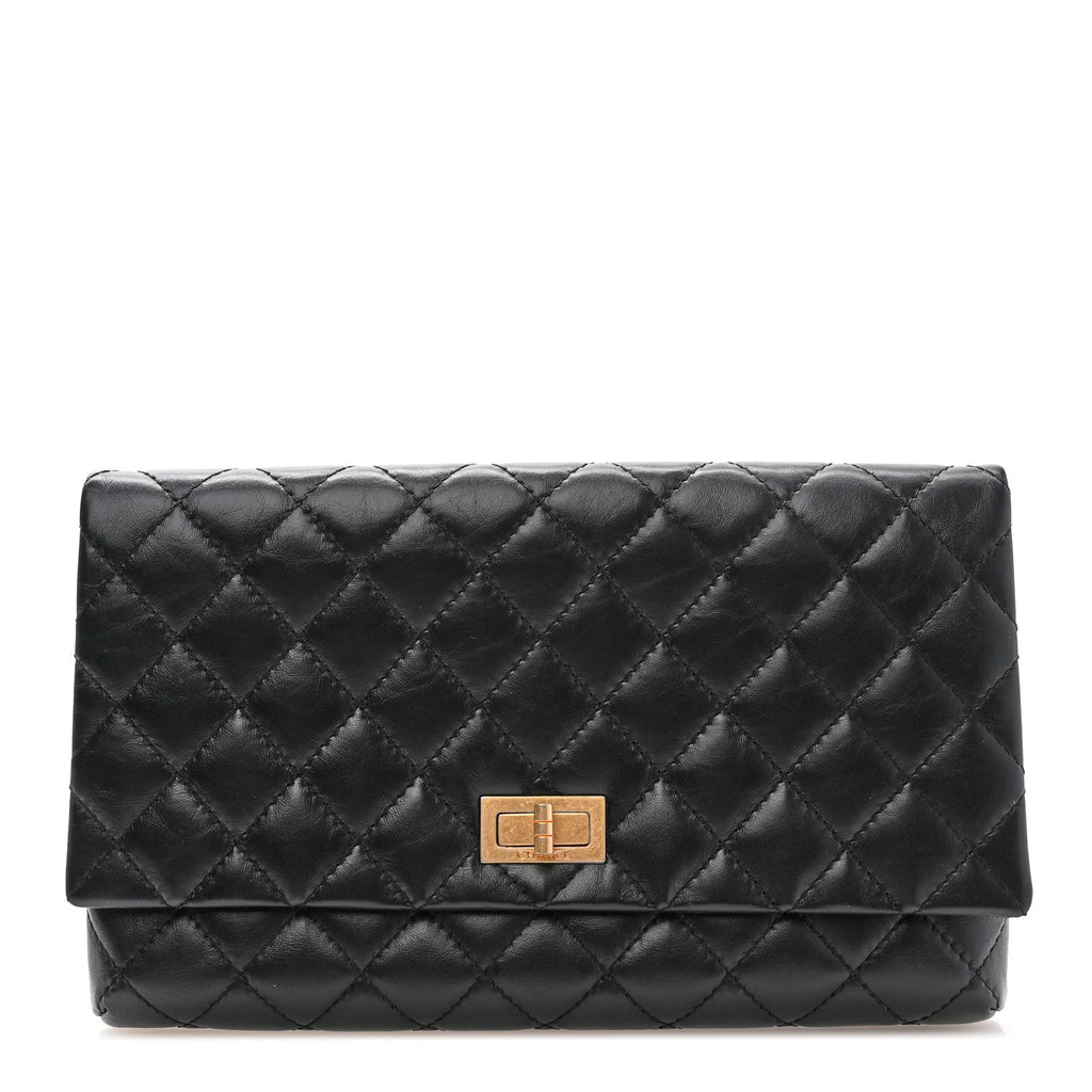 Aged Calfskin Quilted Reissue 2.55 Clutch Black