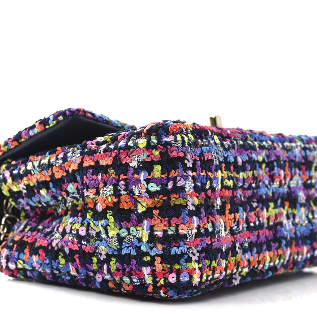 Tweed Quilted Mini Rectangular Flap Navy Blue Multicolor