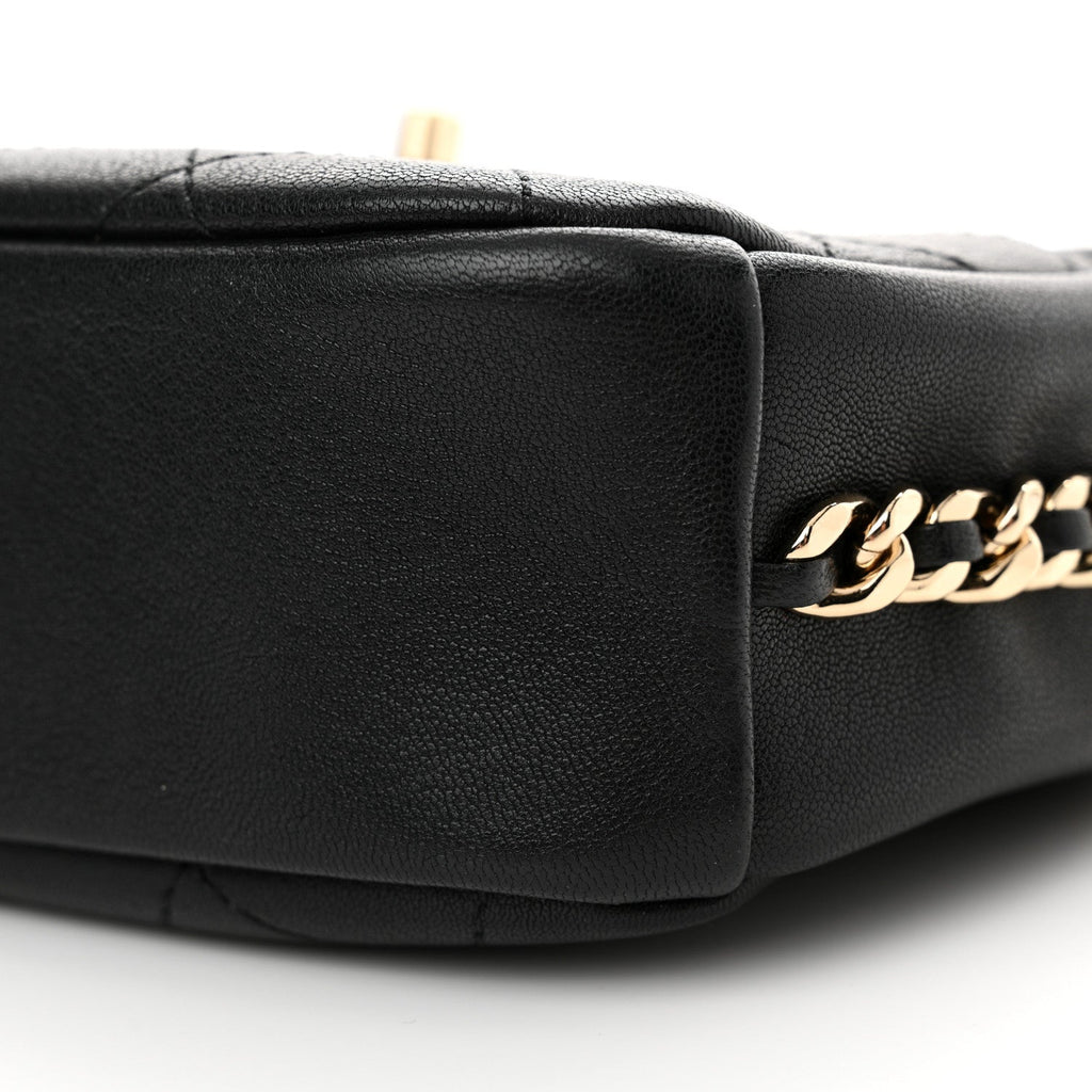 Goatskin Quilted Small Casual Trip Camera Case Black
