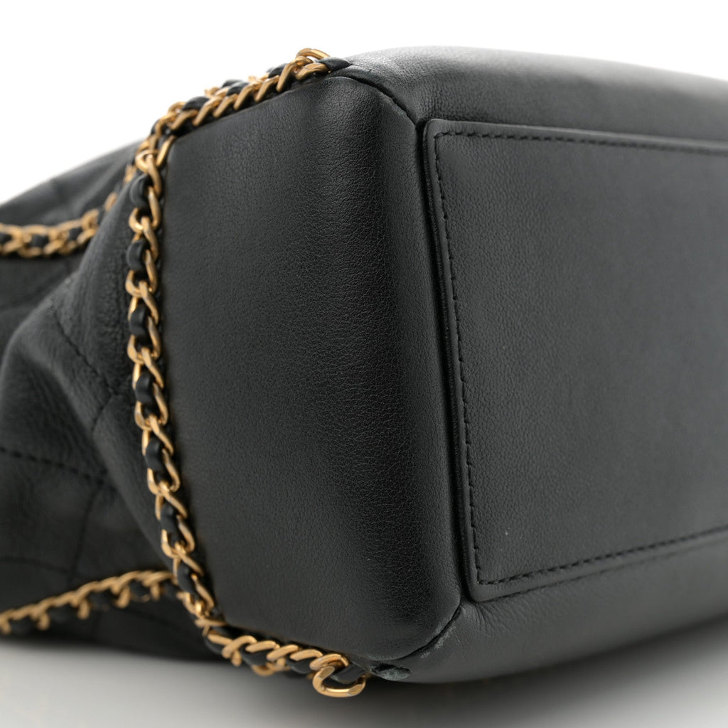 Calfskin Quilted Chain Lines Shopping Tote Black